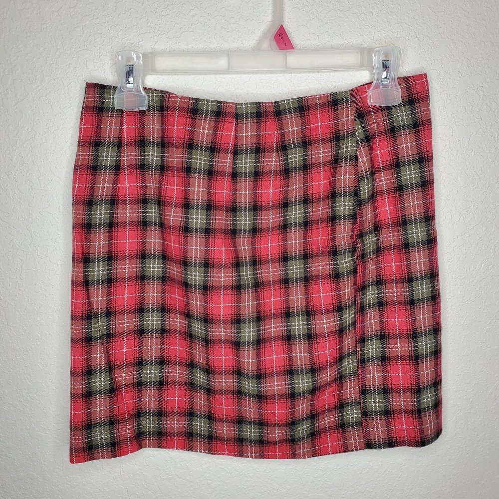 Plaid skirt (Pink/Green/White) with zipper accent